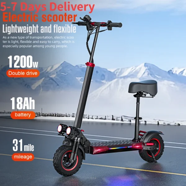 J11 Folding Electric Scooter 1200W Motor 48V18AH Lithium Battery Adult Travel Scooter Double Disc Brake OffRoad Mountain Scooter