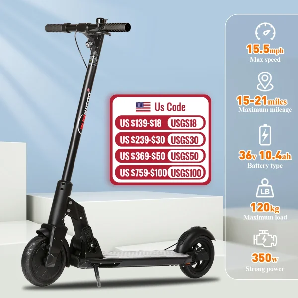 350W Electric Scooter for Adults 36V 10.4AH Battery Compact Scooter 8.5 Inch Tire Foldable Lightweight Electric Scooters Adults