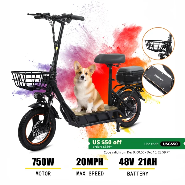 Electric Scooter with Seat for Adults, 750W Motor Power, 48V 18Ah Battery, Load 330Lbs, Commuter Scooter with Storage Box