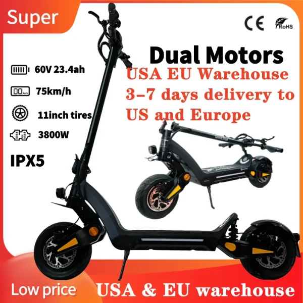 USA warehouse DT06 6000W 11inch IPX5 Hydraulic Suspension Brake Dual Motor Foldable Off Road Electric Scooter - Image 3