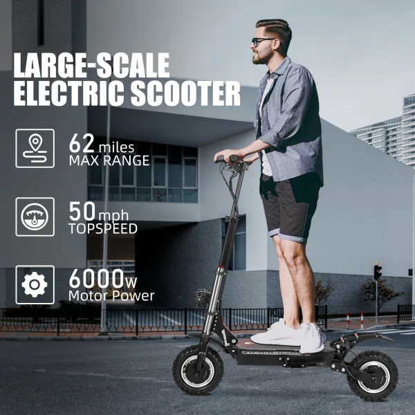 50MPH Electric Scooter for Adults | 6000W Dual Motor, Hydraulic Suspension, 440lbs Load - Image 4