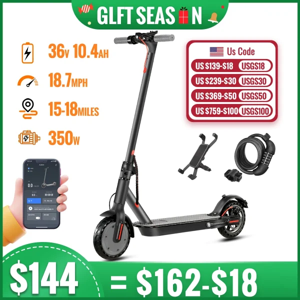 SUNNIGOO N7PRO Electric Scooter Adults 36V 10.4Ah Escooter Long Range 19 Miles Lightweight Kick Scooter US Stock Black With Gift