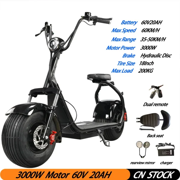 3000W Electric Scooter Motorcycle | 60KM/H Max Speed, 18-Inch Fat Tires, 60V20Ah Battery, 200KG Load Capacity - Image 7