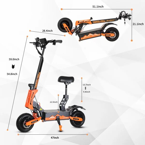 Arwibon 5600W Adult Electric Scooter | Dual Motor, 50MPH Top Speed, 60V27AH, 11-Inch Off-Road Tires, Folding Design with Seat - Image 6