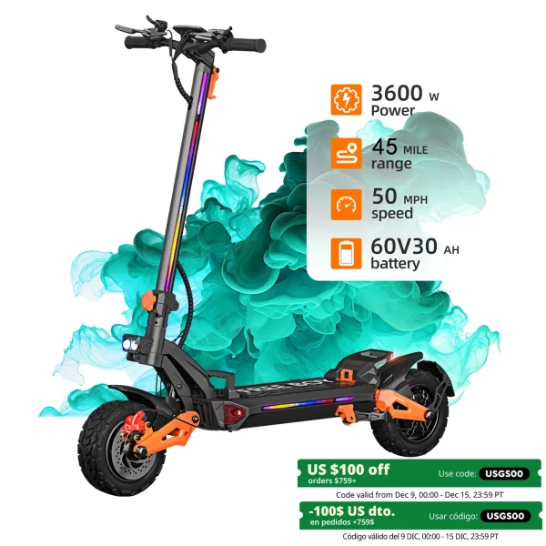 Dual Motor Powerful Electric Scooter 3600W, Range 45Miles, Load 440lbs, 50MPH Foldable Fast Electric Scooter for Heavy Adults